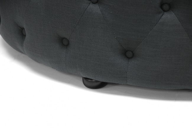 Cadell Dark Gray Linen Round Tufted Ottoman – Only Ottomans