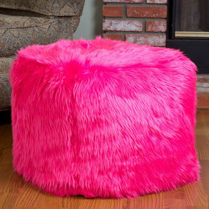 Skyler Hot Pink Faux Fur Cube Accent Pouf