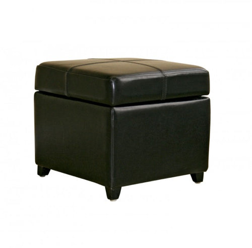 Manlio Black Square Leather Storage Ottoman