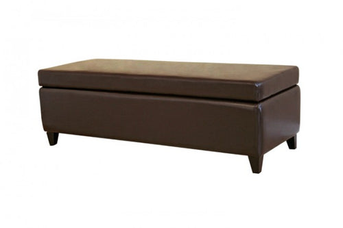 Albertine Dark Brown Rectangle Leather Storage Ottoman