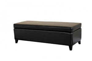 Albertine Black Rectangle Leather Storage Ottoman