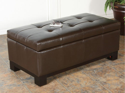 Vinton Brown Tufted Leather Storage Ottoman Bench