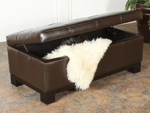 Vinton Brown Tufted Leather Storage Ottoman Bench