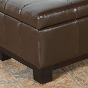 Vinton Brown Tufted Leather Storage Ottoman Bench