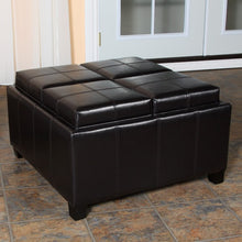 Mason Leather Espresso Tray Top Storage Ottoman