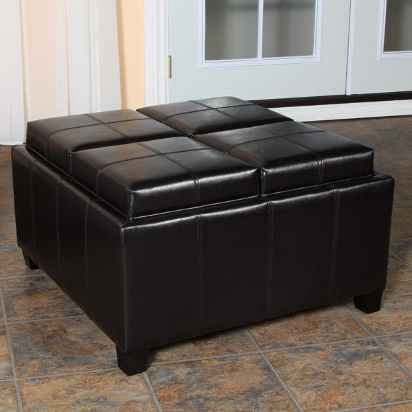 Mason Leather Espresso Tray Top Storage Ottoman
