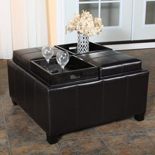 Mason Leather Espresso Tray Top Storage Ottoman