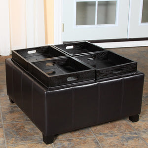 Mason Leather Espresso Tray Top Storage Ottoman