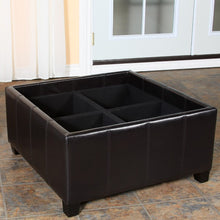 Mason Leather Espresso Tray Top Storage Ottoman