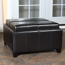 Mansfield Leather Espresso Tray Top Storage Ottoman