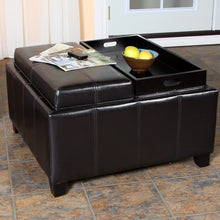 Mansfield Leather Espresso Tray Top Storage Ottoman