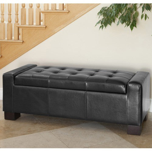 Guernsey Black Leather Storage Ottoman Bench