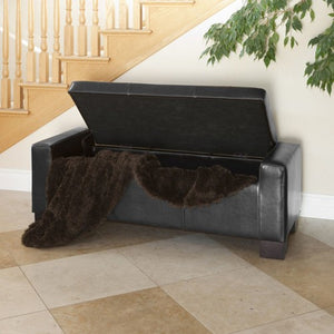 Guernsey Black Leather Storage Ottoman Bench