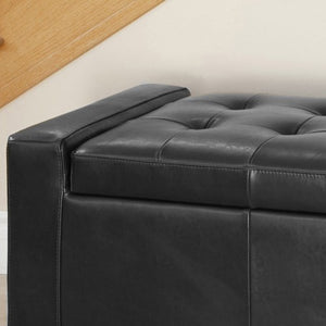 Guernsey Black Leather Storage Ottoman Bench