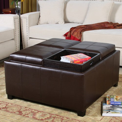 Dartmouth Espresso Leather Tray Storage Ottoman