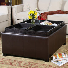 Dartmouth Espresso Leather Tray Storage Ottoman