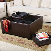Dartmouth Espresso Leather Tray Storage Ottoman