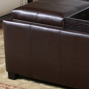 Dartmouth Espresso Leather Tray Storage Ottoman