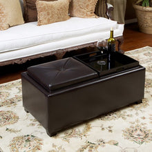 Maxwell Espresso Leather Tray Ottoman Coffee Table