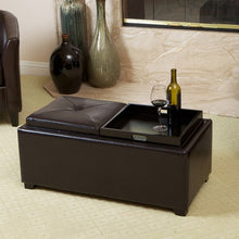 Maxwell Espresso Leather Tray Ottoman Coffee Table