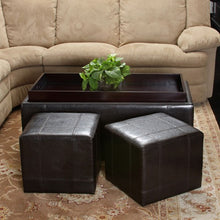 Renard Espresso Leather Tray Top  Storage Ottoman Set