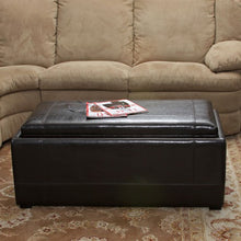 Renard Espresso Leather Tray Top  Storage Ottoman Set