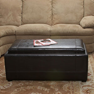 Renard Espresso Leather Tray Top  Storage Ottoman Set