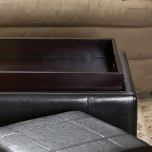 Renard Espresso Leather Tray Top  Storage Ottoman Set