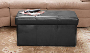 Nottingham Black Leather Folding Storage Ottoman