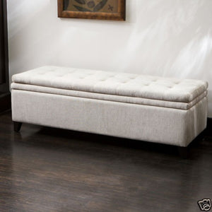 Brighton Off-White Linen Storage Ottoman Bench