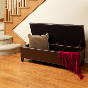 Mellen Tufted Brown Leather Storage Ottoman Bench