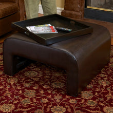 Wilson Brown Leather Tray Ottoman Coffee Table