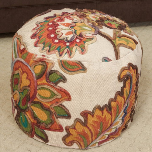 Florence Embroidered Multi-Colored Pouf Ottoman