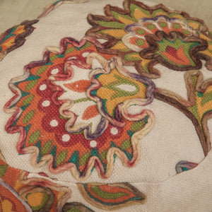 Florence Embroidered Multi-Colored Pouf Ottoman