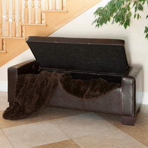 Guernsey Brown Leather Storage Ottoman Bench