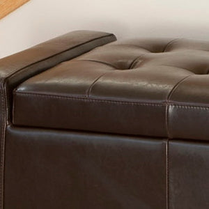 Guernsey Brown Leather Storage Ottoman Bench