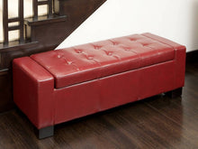 Guernsey Red Leather Storage Ottoman Bench