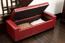 Guernsey Red Leather Storage Ottoman Bench