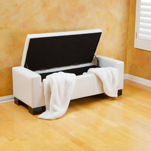 Guernsey Cream Leather Storage Ottoman Bench