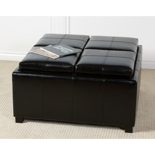 Dartmouth Black Leather Tray Storage Ottoman