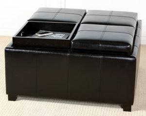 Dartmouth Black Leather Tray Storage Ottoman