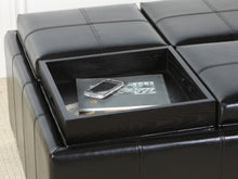 Dartmouth Black Leather Tray Storage Ottoman