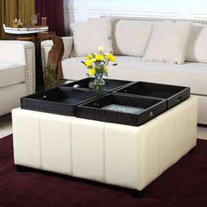 Dartmouth Cream Leather Tray Storage Ottoman