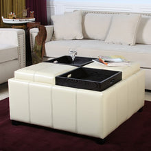 Dartmouth Cream Leather Tray Storage Ottoman