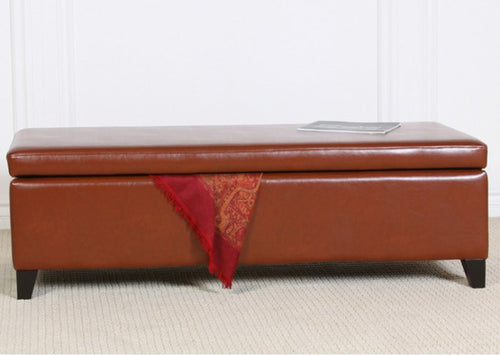 York Saddle Brown Leather Storage Ottoman Bench
