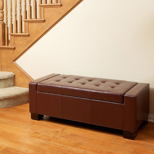 Guernsey Henna Brown Leather Storage Ottoman Bench