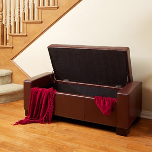 Guernsey Henna Brown Leather Storage Ottoman Bench