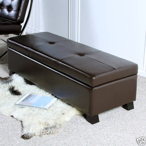 Cambridge Brown Leather Storage Ottoman Bench