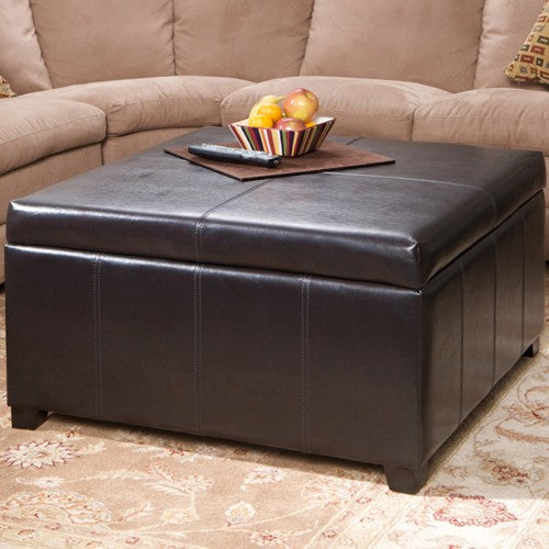 Forrester Brown Leather Square Storage Ottoman