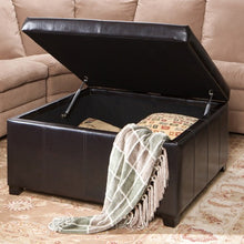 Forrester Brown Leather Square Storage Ottoman